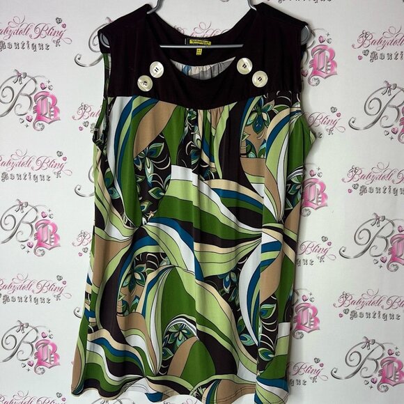 Yellow hat fashion tank top blouse swirl groovy Stylish Multicolor Women's Top - Picture 1 of 5